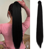 Xpoko Clip in Ponytail Extension Wrap Around Long Straight Ponytail Natural Soft Synthetic Hairpiece for Women