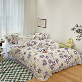 Xpoko  -  Floral Style 100% Cotton Printed Soft Bedding Set Duvet Cover Bedclothes Bedspread Pillowcase Flat Sheets Comforter Set for Girl