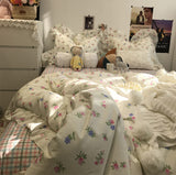 Xpoko  -  Elegant romantic flower bedding set girl,cotton fairyfair ruffled twin full queen home textile bed sheet pillow case quilt cover