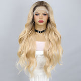 Xpoko Daily Party Blonde Long Hair Lace Synthetic Wig Platinum Lolita Role-Playing Big Wave Sexy Wig