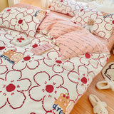 Xpoko Cute Moon Bedding Set For Girl Kawaii Heats Flower Cotton Twin Full Queen Size Bedding Double Fitted Bed Sheet Quilt Duvet Cover