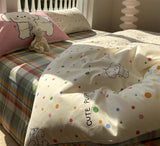 Xpoko  -  Cute cartoon dog polka dot bedding set teen,twin full queen colorful plaid cotton home textile bed sheet pillow case quilt cover