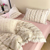 Xpoko  -  Vintage Countryside Floral Lace Ruffles Duvet Cover Set, Pillowcases with Bed Sheet, Fitted Sheet, Girls Bedding Set