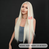 Xpoko Synthetic Long Straight Platinum ﻿Wig For Women Mid Split Wig Daily Use Party High Density  Heat Resistant Synthetic Wigs