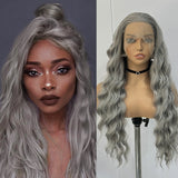 Xpoko Grey Wig Long Loose Curly Synthetic Lace Front Wigs For Women Heat Resistant Hair Natural Hairline Daily Use Light Grey Cosplay