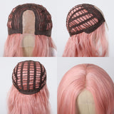 Xpoko Pink Synthetic Women's Front Lace Wig Long Wavy Pink Wigs for Women Afro Cosplay Daily Party High Density Heat Resistant Hair