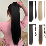 Xpoko Clip in Ponytail Extension Wrap Around Long Straight Ponytail Natural Soft Synthetic Hairpiece for Women