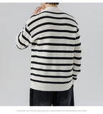 Xpoko Men Winter Outfit Mens Autumn Winter Harajuku Style Sweater Mens Casual Loose Stripe Long Sleeve Knitted Pullover Jumper Street Outdoor Sweatshirt