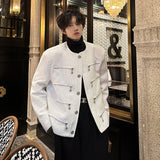 Xpoko Men Winter Outfit Men's Elegant Jacket Korean Style Luxury Short Suit Coat Fashion Multi-zipper Sequin Design Trend Male Casual Jackets White