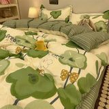 Xpoko INS Cream Style Bedding Set Duvet Cover Soft Queen Full Twin Size Floral Flat Bed Sheet Girls Pastoral Quilt Cover Pillowcase