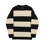 Xpoko New striped round neck sweater for men in autumn and winter loose lazy style sweater Korean style loose sweater, trendy jacket