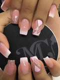 Xpoko Pink White Gradient False Nails