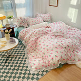 Xpoko  -  Floral Style 100% Cotton Printed Soft Bedding Set Duvet Cover Bedclothes Bedspread Pillowcase Flat Sheets Comforter Set for Girl