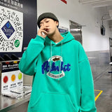 Xpoko new Korean style pure cotton men hooded sweatshirt Hong Kong style oversize loose high street versatile letter print jacket y2k