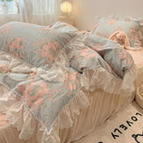 Xpoko  -  Korean Style Lace Ruffles Pure Cotton Bedding Set Little Floral Duvet Cover Set Bed Skirt/Flat Sheet/Fitted Sheet Pillowcases