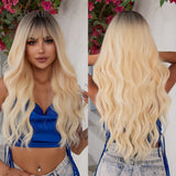 Xpoko Synthetic Long Water Wave Gray White Ombre Wig Halloween Cosplay Party Hair Wigs with Highlight White for Women Heat Resistant