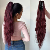 Xpoko Synthetic New Style 26 inch Curly Wave Straight Clip Hairpin Long Ponytail For Women Multicolor Claw Ponytail Extension