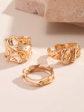 Xpoko Three Pieces Geometric Solid Color Rings Accessories