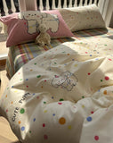 Xpoko  -  Cute cartoon dog polka dot bedding set teen,twin full queen colorful plaid cotton home textile bed sheet pillow case quilt cover