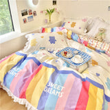 Xpoko Kawaii Peach Bedding Set For Home Cotton Twin Full Queen Size Strawberry Bear Cute Fitted Bed Sheet Pillowcases Duvet Cover