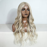 Xpoko Synthetic Cosplay Lace Front Wigs For Women Long Body Wavy With Baby Hair Lace Wig Brown White Ombre Blonde Wigs Heat Resistant