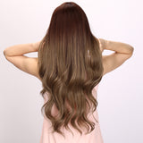 Xpoko Glamorous Long Curls: 30-Inch Synthetic Brown Ombre Wavy Curly Hair, a Stylish Choice for Everyday Wear for Women.