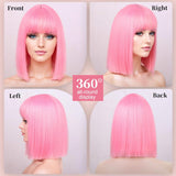 Xpoko Wig With Bangs Short Pink Bob Wigs for Women Straight Bob Bangs Wig Heat Resistant Synthetic Hair Natural Looking For Daily