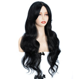 Xpoko Synthetic Lace Wigs Body Wave 28 Inch Black Shade Ombre Wig with Bang Natural Lace Wig Cosplay Wigs For Women Lace Front Wig