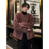 Xpoko Men Winter Outfit Round Collar Tweed Blazers Cardigan Men's Autumn Collarless Short Jacket Korean Style Chic Fashion Elgance Coat Handsome Jackets