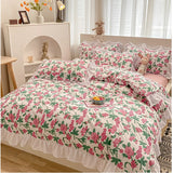 Xpoko Hot Luxury Romantic Ruffle Bedding Set 3/4pcs Sweet Princess Lace Duvet Cover Colorful Plaid Quilt Cover Bed Sheet Pillowcase