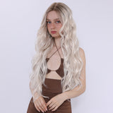 Xpoko Platinum Light Coffee Gradually Changing Color Women's Wig Japanese Silk High-end Hand Hook Hront Lace Daily Wig Cosplay Lolita