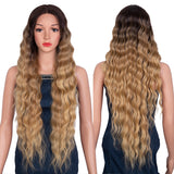 Xpoko Synthetic Lace Wig Long Deep Wavy Ombre Blonde Brown Lace Wigs For Black Women Heat Resistant Cosplay Wigs