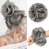 Xpoko 2PCS Messy Bun Hhair Piece Big Gray Bun Curly Hair Extension Synthetic Wig Easy Bun Bun Updo Gray Wig For Female Girl