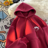 Xpoko Original sweatshirt for men and women plus velvet hooded autumn and winter new coat cartoon student ins top American retro y2k