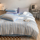 Xpoko  -  Chic Seersucker Bedding Set Washed Brushed Comforter Duvet Cover Flat Sheets Pillowcase Lightweight Soft Home Textile Bed Linen