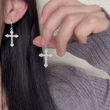 Xpoko Gifts Gothic Large Detailed Cross Black Drill Jewel Earrings Punk Halloween Jewellery Creativity Fashion Gorgeous Statement Women Gift