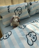 Xpoko  -  Fashion cute cartoon dog blue stripes bedding set kid teen,twin full queen cotton home textile bed sheet pillow case quilt cover