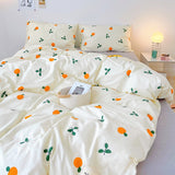 Xpoko 3/4pcs Cute Orange Bedding Set Twin Full Queen Size Quilt Covers Kawaii Animal Fitted Bed Sheet Pillowcase Bedroom Duvet Cover