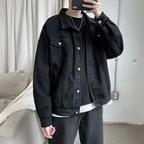 Xpoko Men Winter Outfit Black Denim Short Jacket Men Turn Down Collar Bomber Jacket Jeans Coats Casual Pockets Overalls Streetwear Man Clothing Outwear