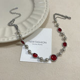 Xpoko New Kpop Gothic Red Stone Choker Chian Necklace For Women Y2K Aesthetic Punk Vintage Jewelry Grunge Charms Stuff EMO Accessories