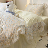 Xpoko  -  Korean Floral Lace Ruffles Bedding Set Soft Skin Friendly 200X230cm Duvet Cover Set 1.5M/1.8M Bed Skirt Bedspread Pillowcases