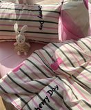 Xpoko  -  Sweet cute pastoral cherry bedding set,twin full queen cotton pink black stripes home textile bed sheet pillow case quilt cover