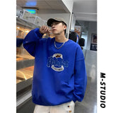 Xpoko new Korean style pure cotton men hooded sweatshirt Hong Kong style oversize loose high street versatile letter print jacket y2k