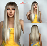 Xpoko Long Straight Synthetic Wigs Light Brown Hair with Bangs Natural Brown Wig for White Women Heat Resistant Daily Party Cosplay