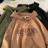 Xpoko Autumn and winter coats for men American trendy brand loose suede sweatshirts large size retro trendy hooded ins men clothing