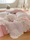 Xpoko New Winter Rose Velvet Bedding Set Romantic Lace Ruffles Comforter Sets Fluffy Milk Velvet Duvet Cover Set Eldense Bed Sheet