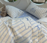 Xpoko  -  Cute rabbit blue stripe polka dot bedding set single double,twin full queen cotton home textile bed sheet pillowcase quilt cover