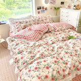 Xpoko Kawaii Peach Bedding Set For Home Cotton Twin Full Queen Size Strawberry Bear Cute Fitted Bed Sheet Pillowcases Duvet Cover