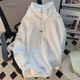 Xpoko Trendy high neck hooded sweatshirt high street functional style casual top versatile for men and women spring and autumn style