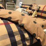 Xpoko 100%Cotton Bedding Set Luxury Brown Plaid Stripe Pattern Pillow Cover Sheet Quilt Cover Boys'/ girls' Bedroom Queen King Twin